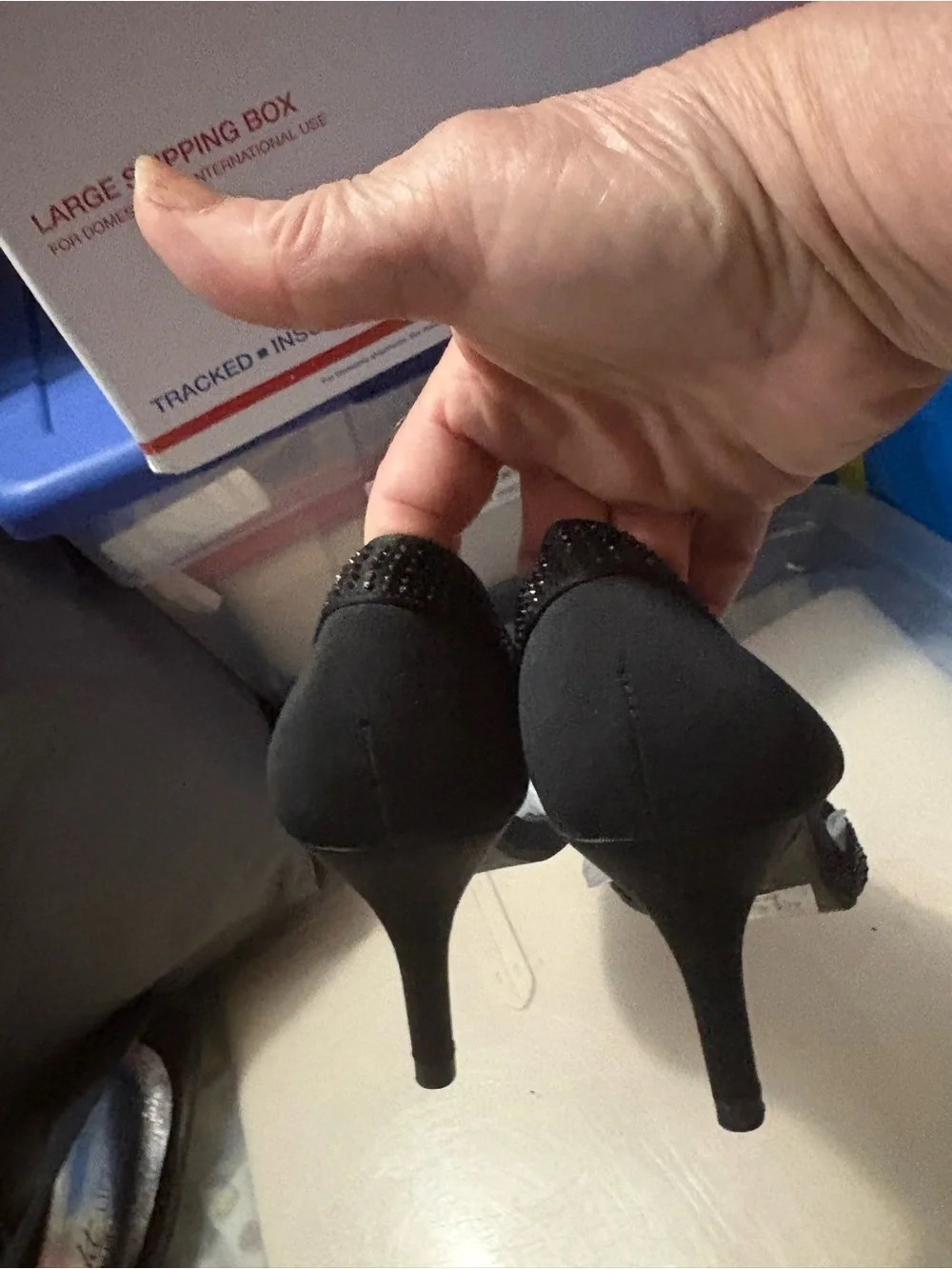 Dress Barn Black Pointed D'Orsay Heels with Sparkle Trim
